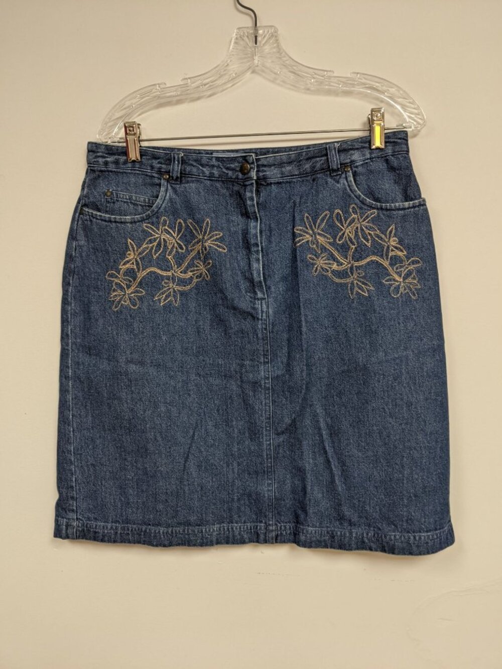 Westbound Denim Skirt Size 12P Jean Embroidered Modest Womens Petite